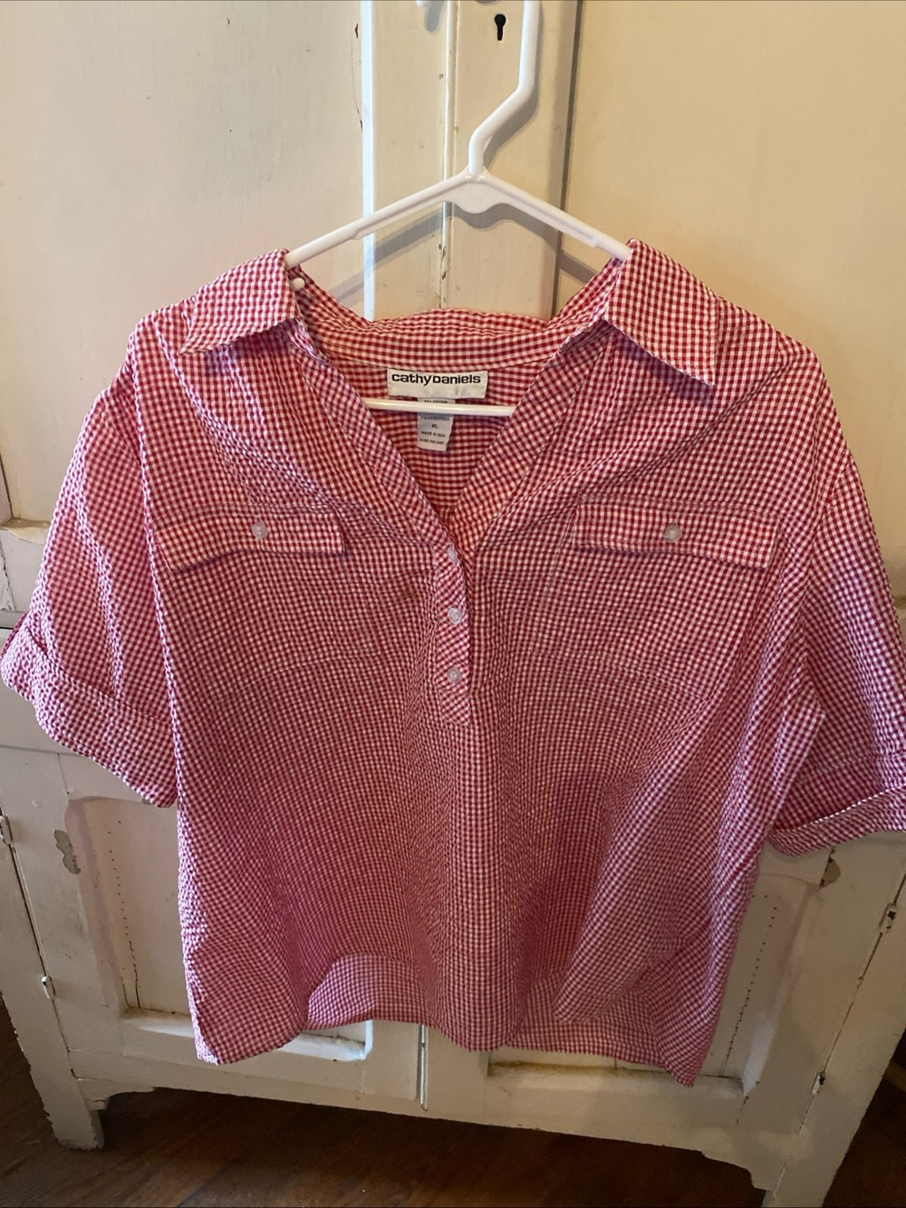 Cathy Daniels Red Gingham Short-Sleeve Button Front Shirt